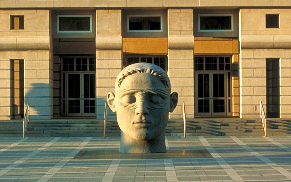 3 of 3: Head of Justice, 1991, GFRC Concrete, 11' x 8'8" x 9', Martin Luther King Jr, Federal Courthouse, Newark, NJ 