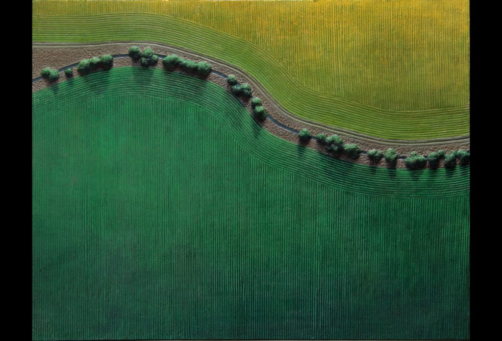 3 of 33: Stream Through Green and Gold Fields, 2018, Forton MG, 11" x 14¼" x ¼"Click to enlarge
