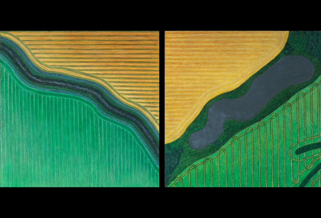 15 of 33: Study in Greens and Golds: 2019, Forton MG, 8" x 8" x ¼" (2)Click to enlarge